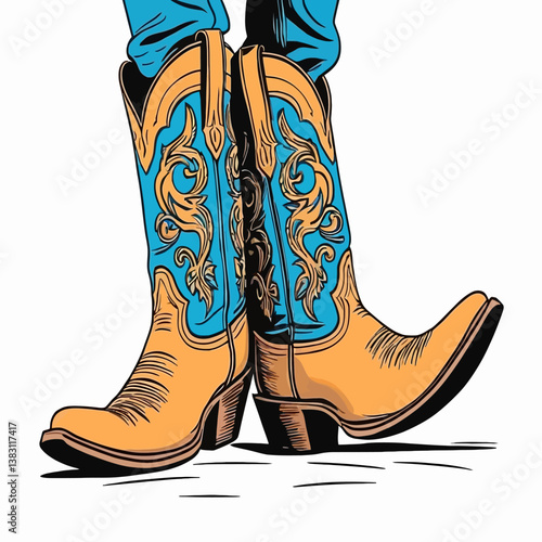 Western Boots Fashion Illustration Blue Turquoise Design