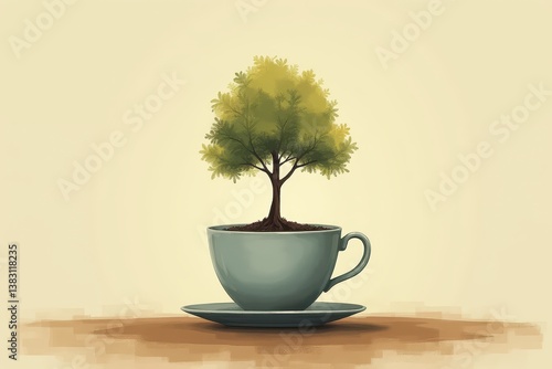 Obraz na płótnie Tree growing in coffee cup: surreal nature concept w salonie