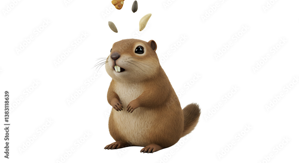 Fototapeta premium Animated Squirrel Catching Snacks in a Whimsical and Fun Scene