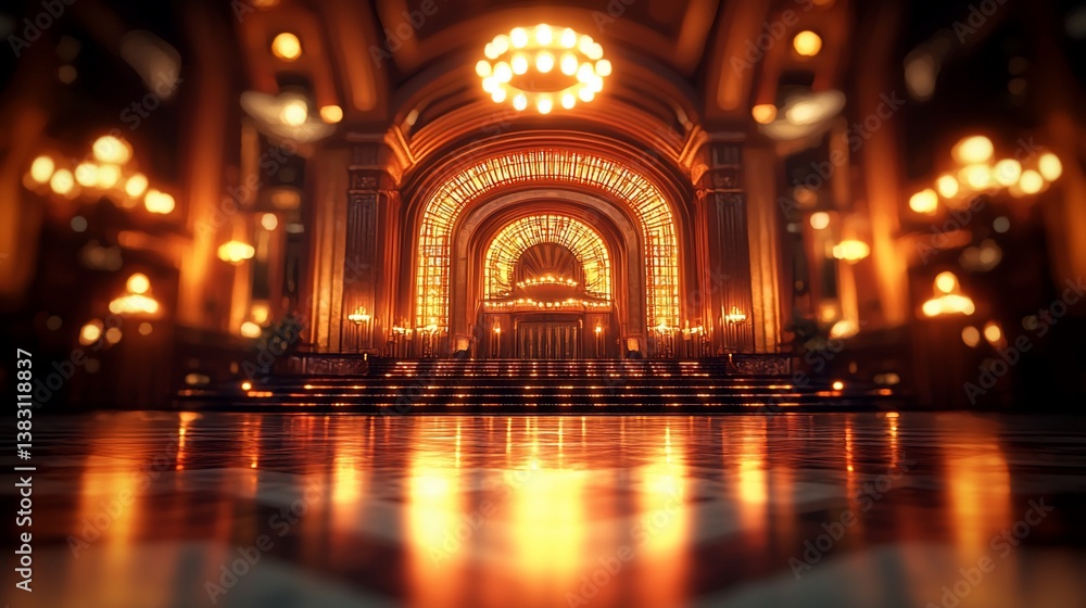 Obraz premium Grand Hall Interior Golden Lighting Elegant Architecture