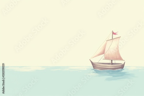 Obraz na płótnie Sailing boat on calm sea with pastel colors w salonie