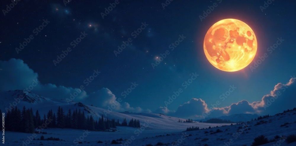 Dark canvas with twinkling stars and a full moon, universe, celestial Dark canvas with twinkling stars and a full moon, universe, celestial
