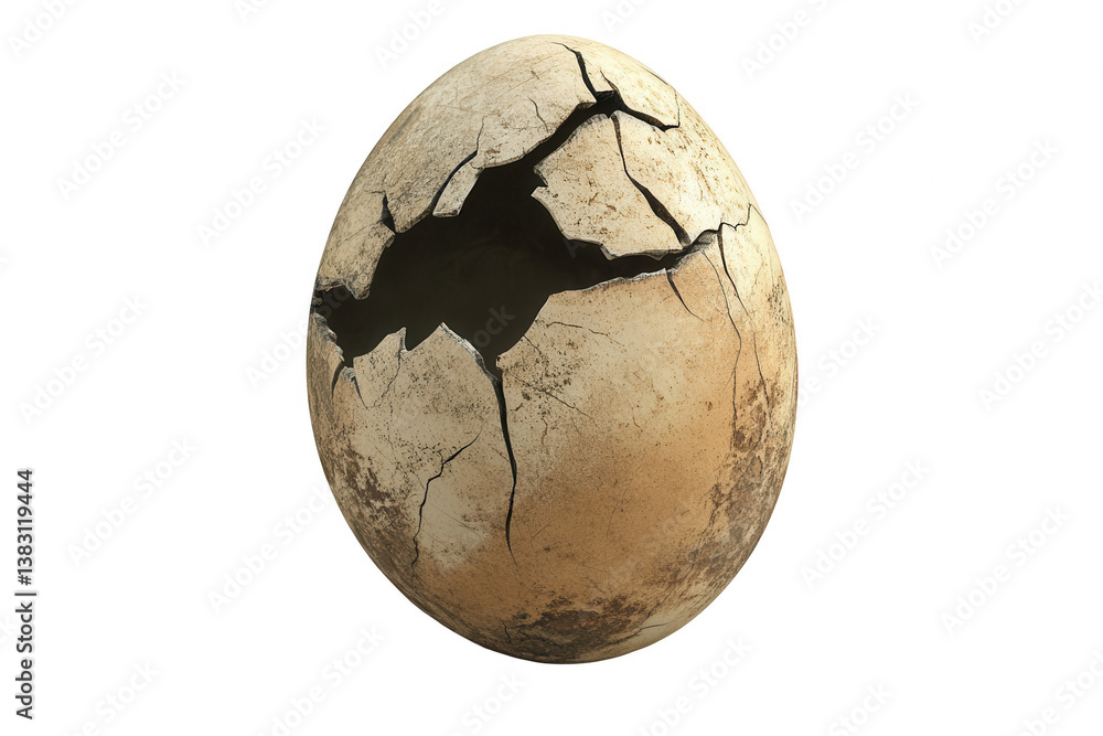 Obraz premium 3D illustration of an old, cracked dinosaur egg on a white background