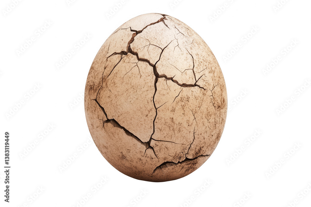 Fototapeta premium 3D illustration of an old, cracked dinosaur egg on a white background