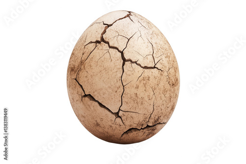 Fototapeta Naklejka Na Ścianę i Meble -  3D illustration of an old, cracked dinosaur egg on a white background