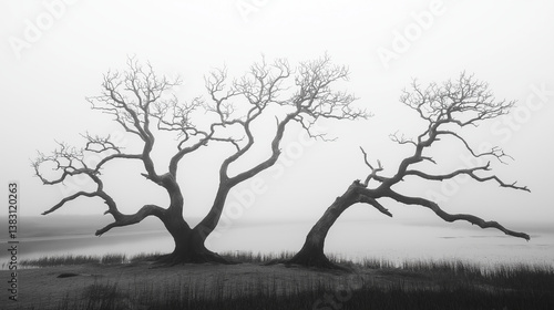 Three Trees Shrouded in Mist