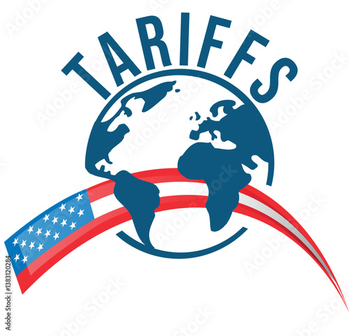 United States policy of increased import tariffs in 2025 concept, earth with USA Flag. vector illustration