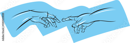 geometric style sketch on blue background. The Creation of Adam by Michelangelo. vector illustration