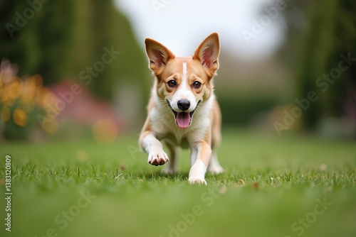 Obraz na płótnie Corgi puppy running on grass sunny day w salonie