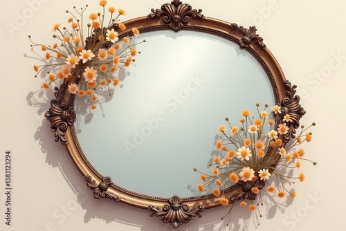 Obraz na płótnie Ornate vintage mirror with floral decorations neutral background w salonie