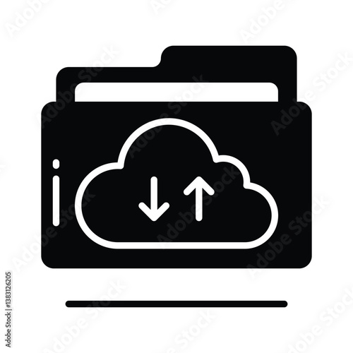 A well crafted glyph style icon of cloud transfer data