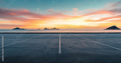 Fototapeta Naklejka Na Ścianę i Meble -  Empty parking lot at sunset overlooking the sea