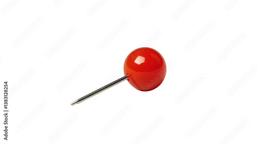 A close up shot of a single red push pin with a silver needle on a black isolated background space A close up shot of a single red push pin with a silver needle on a black isolated background space