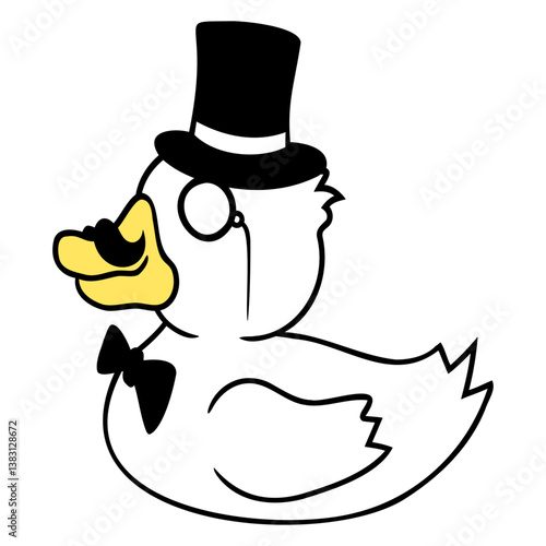 Sir Bird Top Hat Monocle Glasses Rich Gentleman Isolated Vector Graphic Design Illustration
