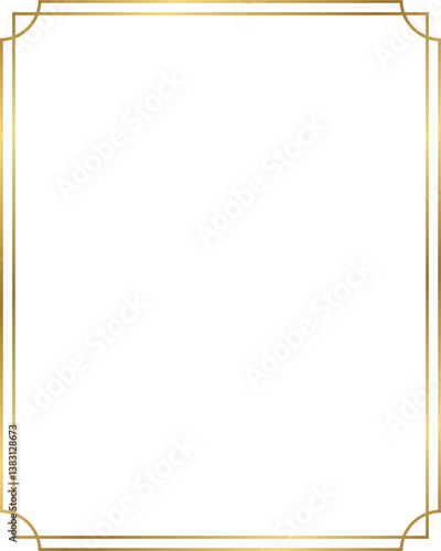 Double line rectangle golden frame isolated on transparent background, luxury vintage gold border design with 4 : 5 aspect ratio for social post, card, banner.