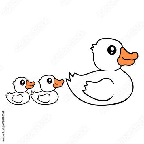 3 ducks family mom mother two children baby dad Isolated Vector Graphic Design Illustration
