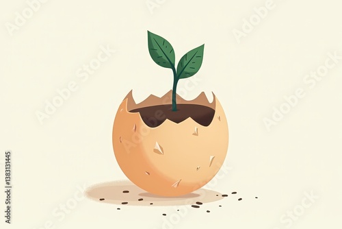 Obraz na płótnie Seedling growing in eggshell symbolizing growth sustainability w salonie