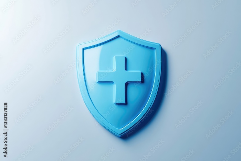 Fototapeta premium 3D Rendered Blue Cross Shield Icon on White Background