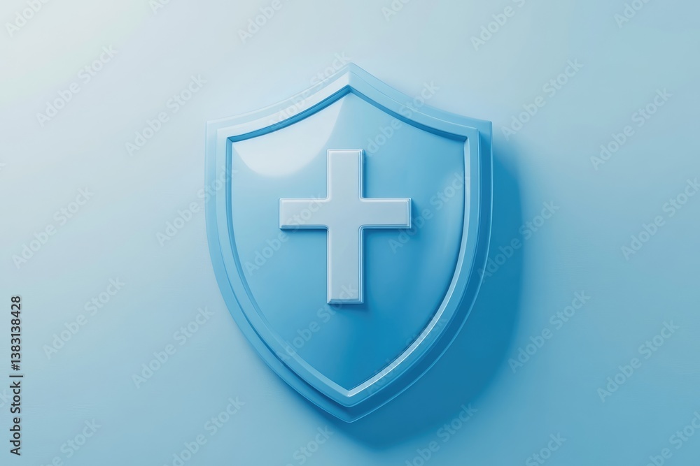 Fototapeta premium 3D Rendered Blue Cross Shield Icon on White Background