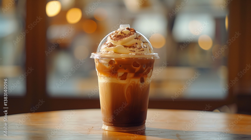 Iced coffee with whipped cream, caramel, and chocolate chips in a clear cup. Rich and tempting—ideal for café menus, dessert drinks, or cozy coffee shop promotions Iced coffee with whipped cream, caramel, and chocolate chips in a clear cup. Rich and tempting—ideal for café menus, dessert drinks, or cozy coffee shop promotions