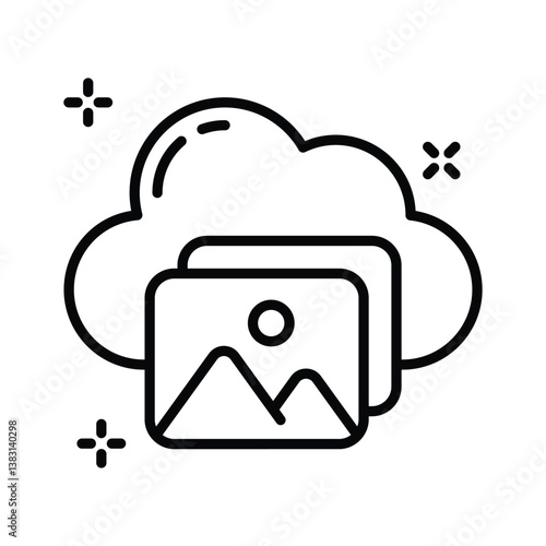 Linear style icon showing cloud content storage