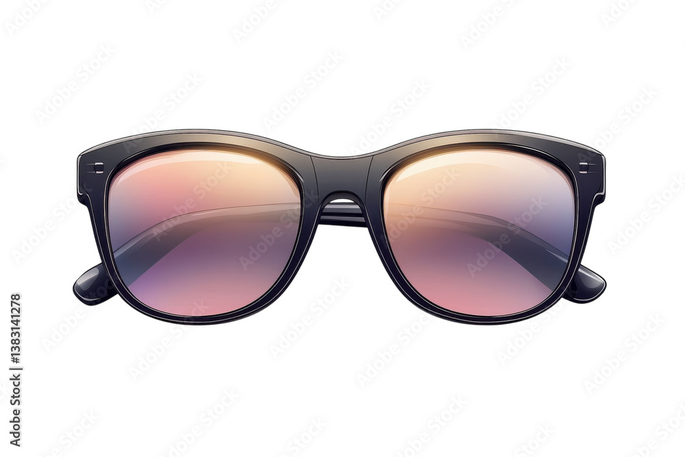 Stylish black sunglasses with gradient lenses resting on a pristine white surface Stylish black sunglasses with gradient lenses resting on a pristine white surface