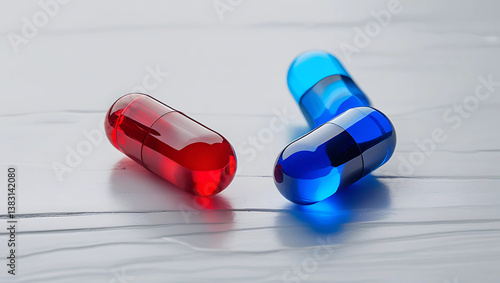 Red and Blue Capsules – Futuristic Medicine and Healthcare Concept