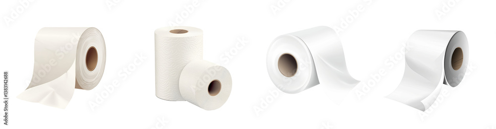 Four Rolls of White Paper Towels Bathroom Tissue Different Types and Sizes Four Rolls of White Paper Towels Bathroom Tissue Different Types and Sizes