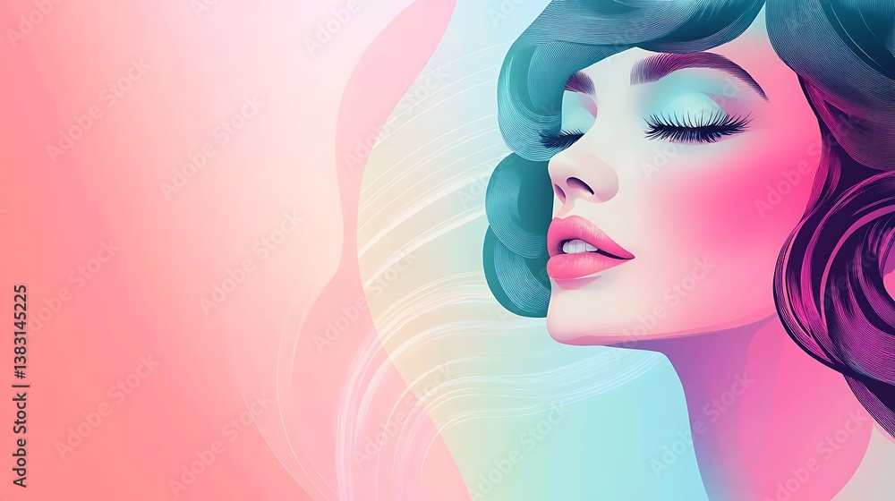 Serene Woman Pastel Hair Abstract Art