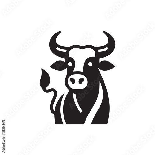 Funny cartoon cow on a white background, cute and happy farm animal illustration
