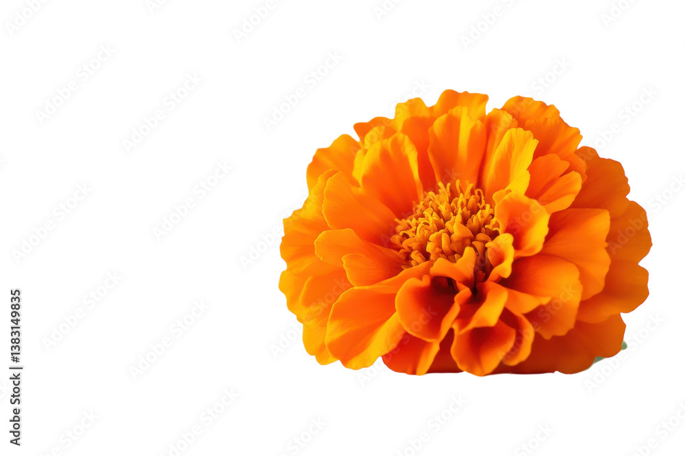 Vibrant orange marigold resting gracefully on a reflective surface under soft natural light Vibrant orange marigold resting gracefully on a reflective surface under soft natural light