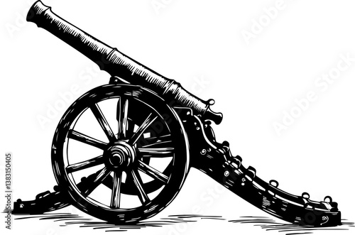 Historic cannon display at memorial day event outdoor park illustration celebratory atmosphere wide angle remembrance