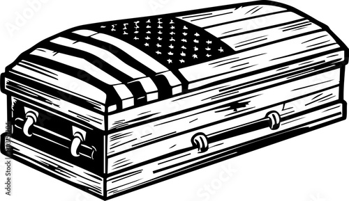 Memorial day tribute honoring heroes with an american flag coffin cemetery graphic illustration somber atmosphere close-up view