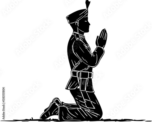 Memorial day tribute ceremony national cemetery image of soldier praying solemn environment close-up view remembrance concept