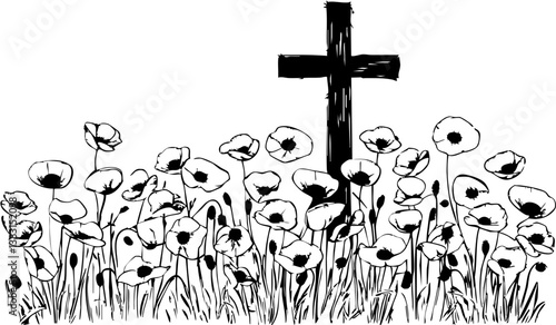 Memorial day tribute honoring heroes cemetery illustration peaceful setting artistic viewpoint remembrance concept