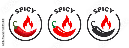 Set of spicy level labels. Hot chili