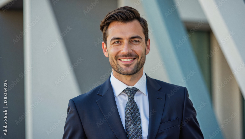 Modern portrait headshot of a friendly ceo executive business worker: A smiling, well-dressed man in a suit confidently poses outdoors in front of a modern architectural building. Modern portrait headshot of a friendly ceo executive business worker: A smiling, well-dressed man in a suit confidently poses outdoors in front of a modern architectural building.