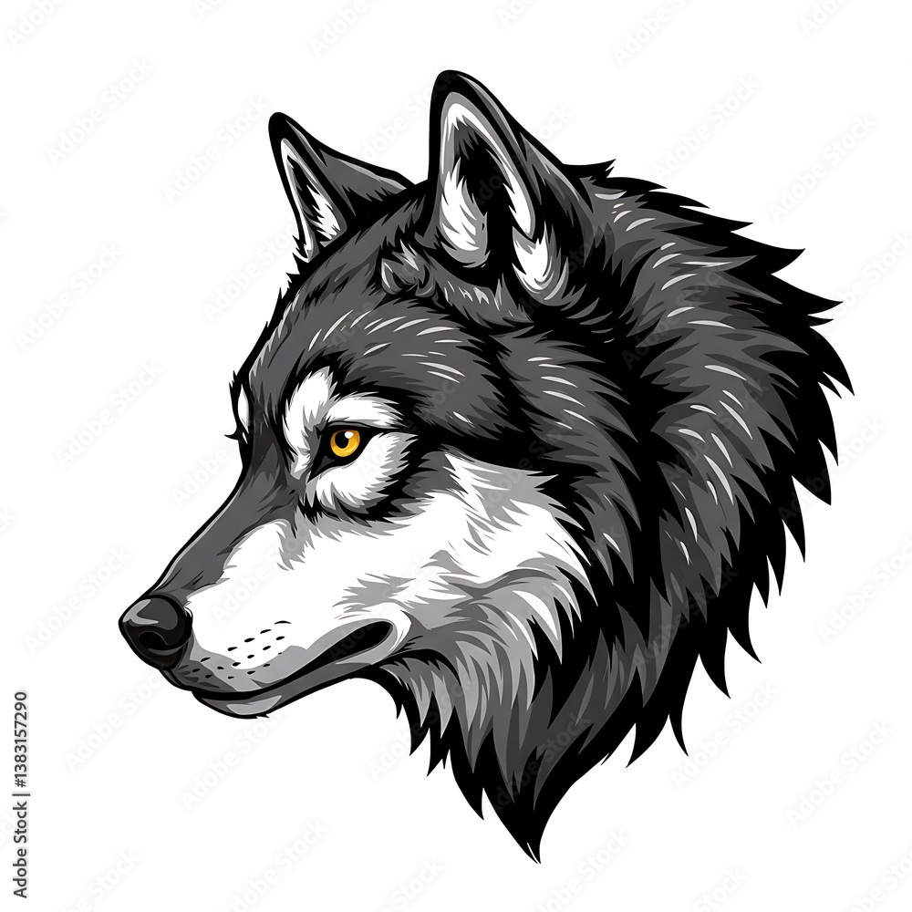 Naklejka premium Detailed Vector Illustration of a Gray Wolf's Head Profile