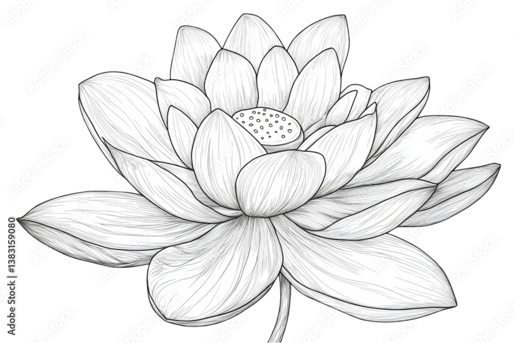 Lotus Flower Line Art on Transparent Background PNG Image - Lotus Flower Line Art on Transparent Background PNG Image -