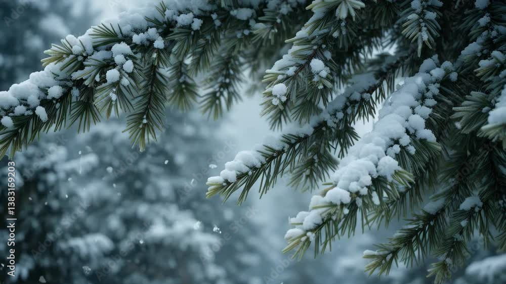 Snow Covered Pine Branches Winter Wonderland Scene Frosty Nature Snow Covered Pine Branches Winter Wonderland Scene Frosty Nature