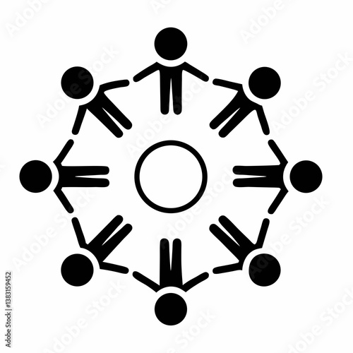 3D vector illustration of interconnected people in a circular arrangement representing scientific and molecular connections