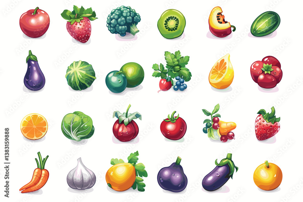 Fruits and vegetables big icon isolated on white background. Fruits and vegetables big icon isolated on white background.