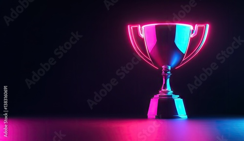 Glowing trophy illuminated by vibrant neon lights