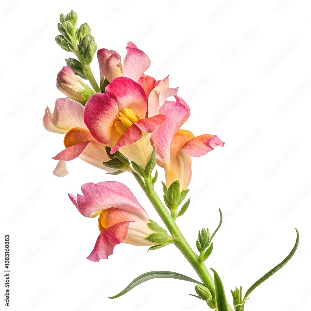 Snapdragon flower, single snapdragon in full bloom, hyper-realistic, ultra-detailed petals with vibrant colors like pink, red, or yellow, soft natural lighting, high resolution, white background Snapdragon flower, single snapdragon in full bloom, hyper-realistic, ultra-detailed petals with vibrant colors like pink, red, or yellow, soft natural lighting, high resolution, white background