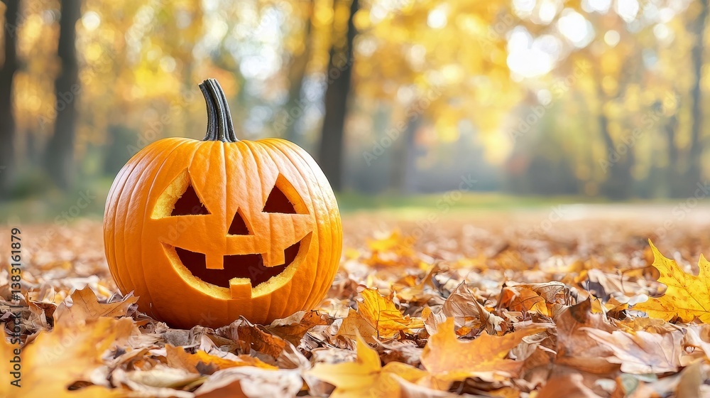 Autumn Pumpkin Grin in Leaves Autumn Pumpkin Grin in Leaves