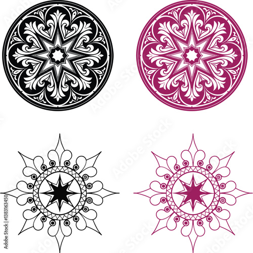 round ornamental mandala set colouring page lineart 2025 new trendy unique