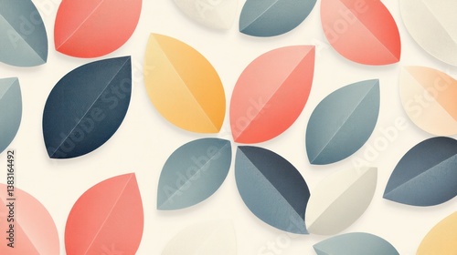 Abstract pattern of colorful leaves. Soft pastel colors create a nature-inspired design.