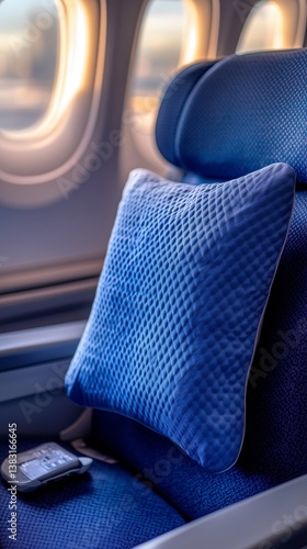 Comfortable Airplane Seats With Soft Pillows and Morning Light Illuminating t...