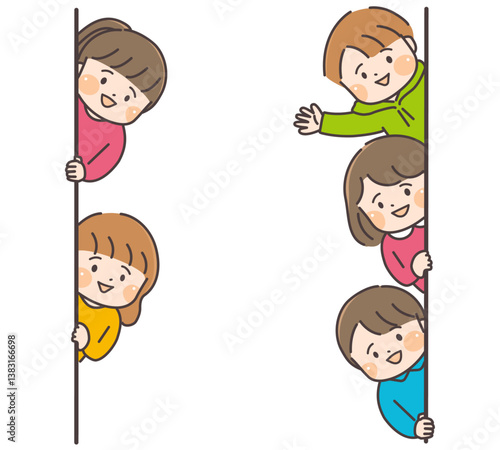 横からひょっこり顔を出す五人の子どもたち