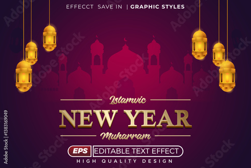 Editable 3d text effect islamic new year muharram